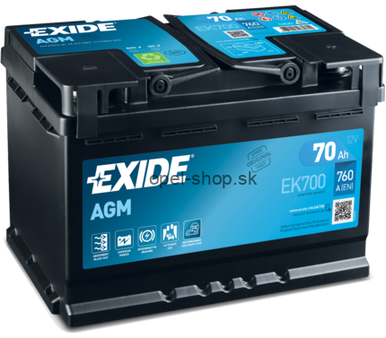 Autobatéria 12V 70Ah EXIDE START&STOP AGM EK700